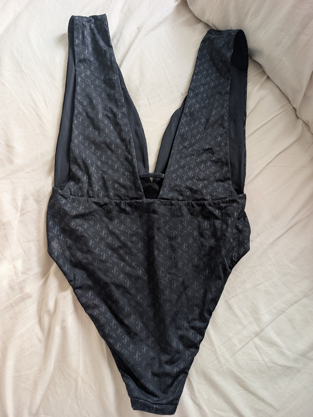 Jimmy Choo Black Logo-Jacquard Plunge One-Piece Swimsuit